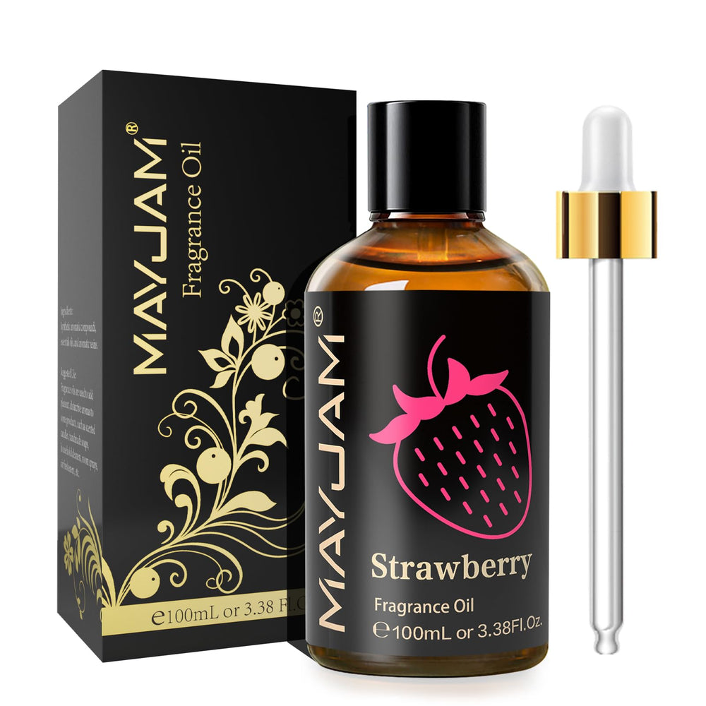 MAYJAM strawberry fragrance oil in amber bottle for lasting scent