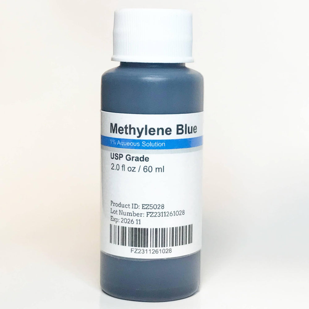 MBAntiaging Methylene Blue 1% bottle showing pharmaceutical quality for potential cognitive support