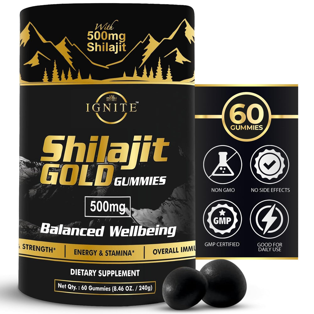 MBDH Wellness Pure Himalayan Shilajit Gummies packaging front for a quick energy boost