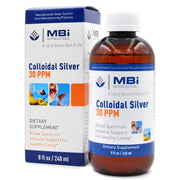 MBI Nutraceuticals Colloidal Silver 30ppm bottle front for convenient daily use and immune support.