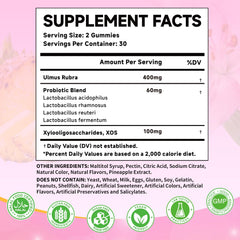 Mchokuu Her Juicy Probiotics Gummies closeup showing pineapple flavor for daily wellness.