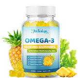 Mchokuu vegan omega-3 gummies bottle showing pineapple flavor for daily wellness.
