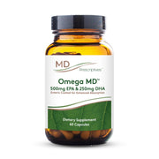 MD Prescriptives Omega MD bottle front highlighting brand and clear label for easy recognition.
