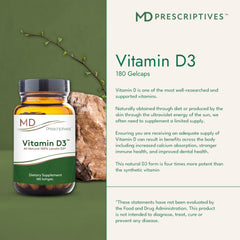 Pouring out of bottle shows easy daily dosage with MD Prescriptives D3.