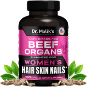 MD Supplements Beef Organs bottle pour shows convenient capsules for daily beauty nutrition.