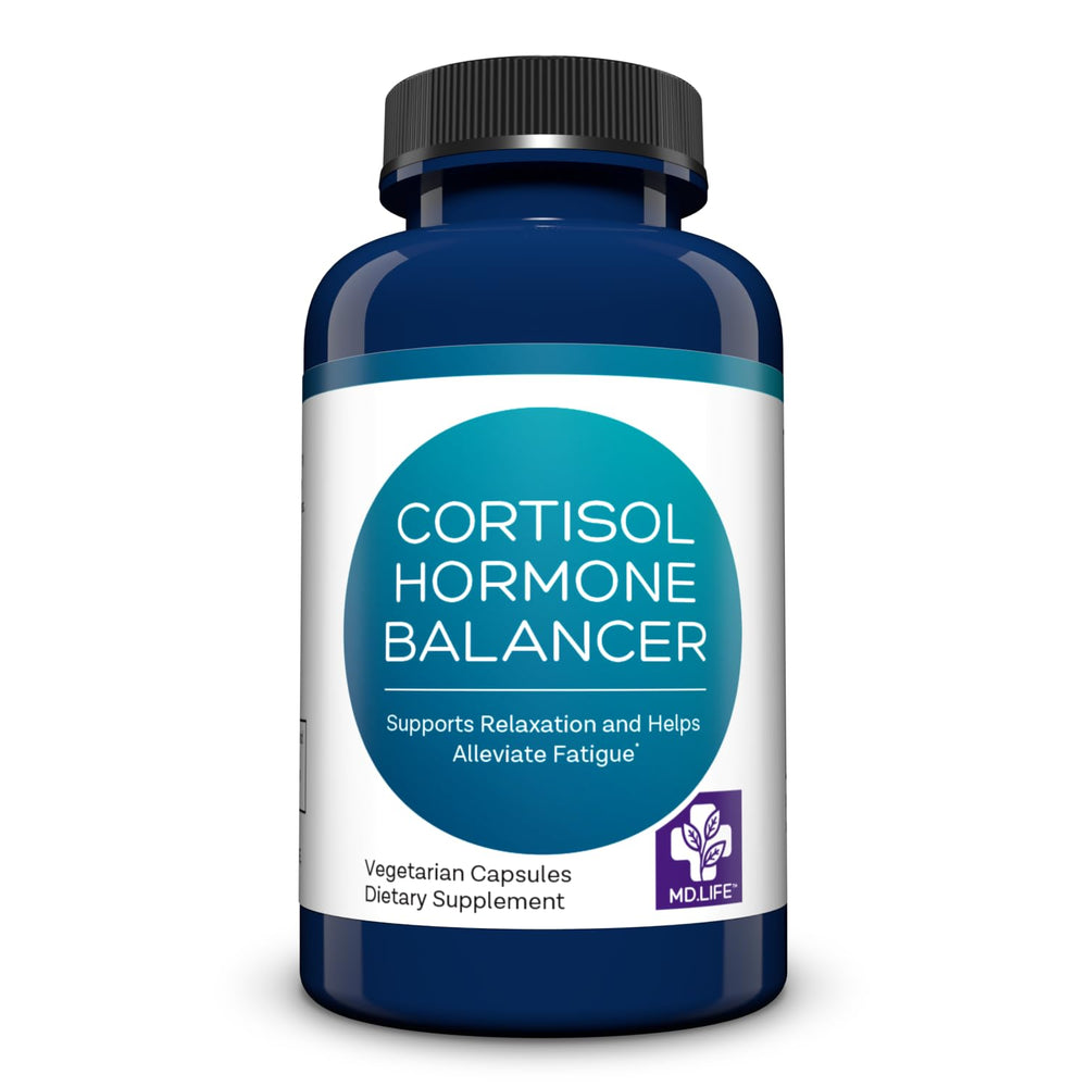 MD Life Cortisol Supplements bottle front view supports natural stress balance.