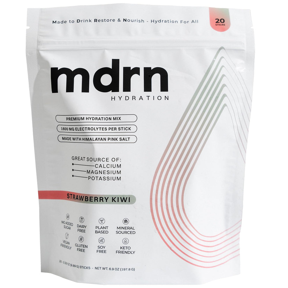 MDRN Hydration bottle with pink Himalayan salt for balanced minerals during workouts.