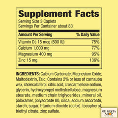 Spring Valley calcium magnesium zinc D3 caplets close-up showing minerals