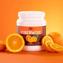 Close-up of Meaneor FiberWise orange label detailing ingredients and servings.