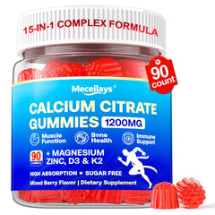 Meceilays 90-count calcium citrate gummies berry bottle for daily bone support