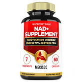 Closeup of Mecisco NAD+ capsules illustrating a daily energy-support option.