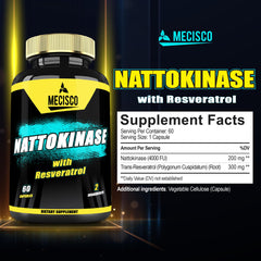 Mecisco Nattokinase capsules closeup highlights 3200 mg per serving.