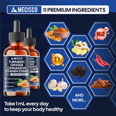 Mecisco vitamin D3 K2 turmeric blend highlighting daily vitamin support.