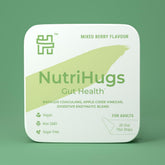 MedHugs NutriHugs gut health strip on tongue for quick, water-free use.