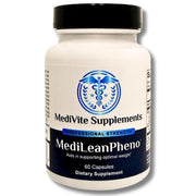 MediVite MediLeanPheno bottle label highlights plant-based metabolism support for daily balance