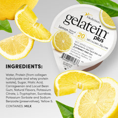 Medtrition ProSource Gelatein Plus Lemon glass with liquid highlight for clear liquid diet compatibility