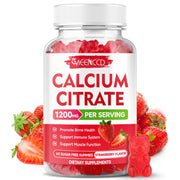MEENCCD Calcium Citrate Gummies bottle front, convenient daily supplement with strawberry flavor.
