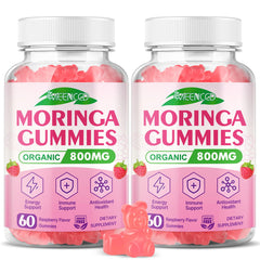 MEENCCD Moringa Gummies raspberry bottle showing plant-based energy potential