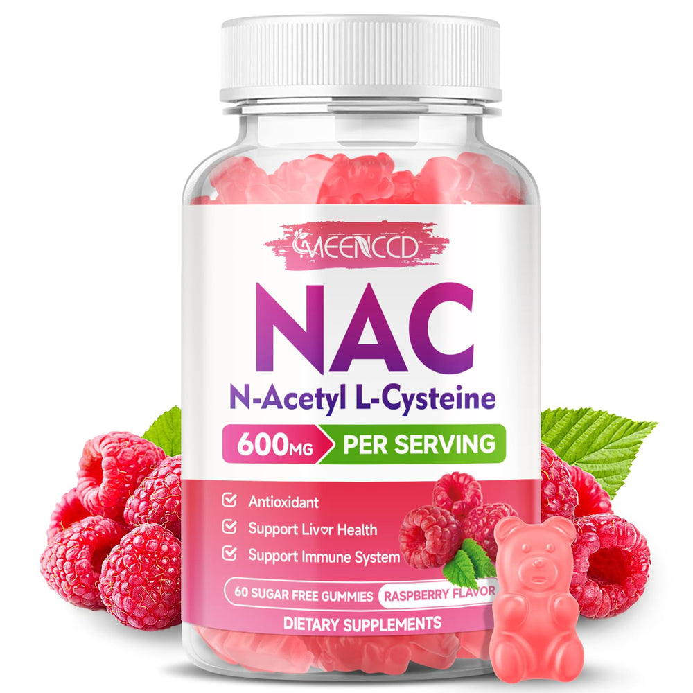 MEENCCD NAC Gummies raspberry bottle offers tasty, sugar-free antioxidant support.