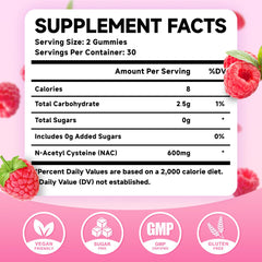 MEENCCD NAC Gummies raspberry label emphasizes 600 mg NAC per serving.