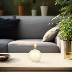 Mega Candles ivory ball candle in holders provides versatile home decor lighting.