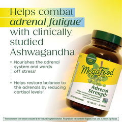 MegaFood Adrenal Strength with Sensoril ashwagandha highlighting stress response support