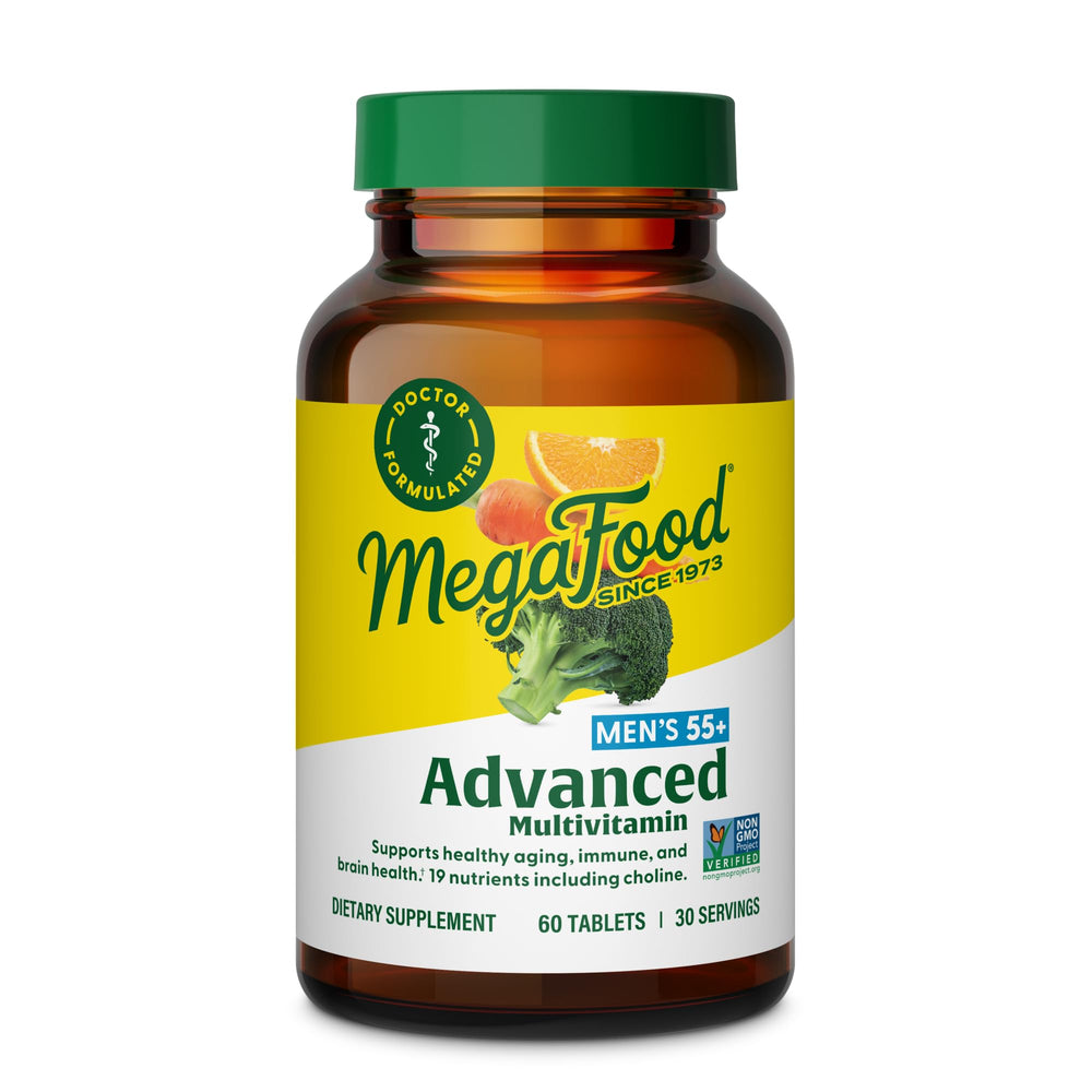 MegaFood Advanced Multivitamin for Men 55+ bottle-front for daily vitality