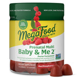 MegaFood Baby & Me 2 bottle front showing prenatal gummies for daily nutrition.