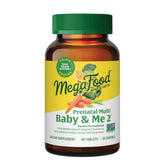 MegaFood Baby & Me 2 bottle front label highlights methyl folate and choline for prenatal support