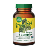 MegaFood Balanced B Complex bottle label with real-food ingredients for daily energy support.