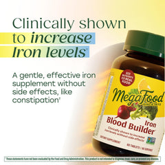 MegaFood Blood Builder ingredient list featuring vitamin C, B12, and folic acid