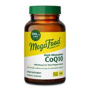 MegaFood CoQ10 200mg bottle label highlighting daily energy support.