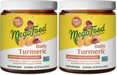 MegaFood Daily Turmeric booster powder tub close-up highlighting vegan formula for daily wellness