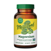 MegaFood magnesium bottle front, vegan daily wellness support.