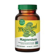 MegaFood magnesium bottle front, vegan daily wellness support.
