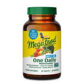 MegaFood Men 55+ bottle front shows daily multivitamin for healthy aging.