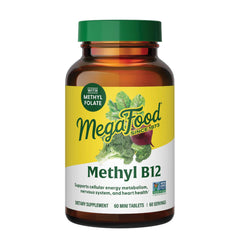 MegaFood Methyl B12 tablets close-up showing vegan energy support.
