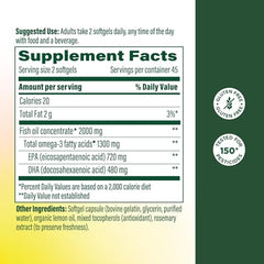 MegaFood omega-3 EPA DHA softgels highlighting 1200mg EPA/DHA per serving