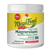 MegaFood Relax + Calm magnesium powder tub for daily calming support.