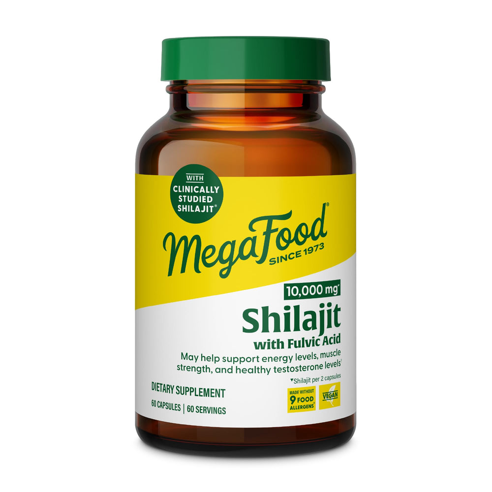 MegaFood Shilajit bottle with 10,000 mg formula for energy support