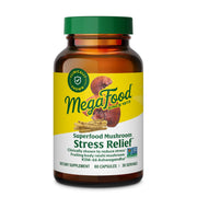 MegaFood Superfood Stress Relief bottle ready for daily stress support with a convenient capsule form