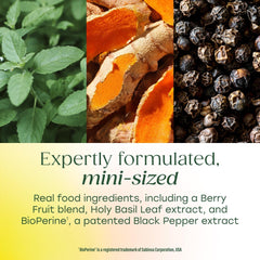 MegaFood turmeric-curcumin minis bottle highlights quality and purity
