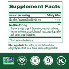 Close-up of MegaFood Ultra C 400 mg tablets showing size and form.