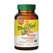 MegaFood Whole Body Turmeric bottle viewed, highlighting antioxidant support and vegan formula.