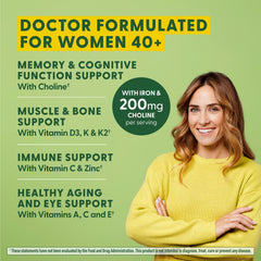 MegaFood Women's 40+ bottle label showing real food and non-GMO ingredients