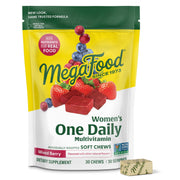 MegaFood Women’s Multivitamin chews bottle with mixed berry flavor for daily energy and wellness.