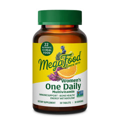 MegaFood Women’s One Daily bottle label shows real food ingredients.