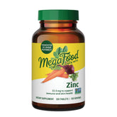 MegaFood Zinc supplements bottle front highlighting high-potency fermented zinc for daily immune support.