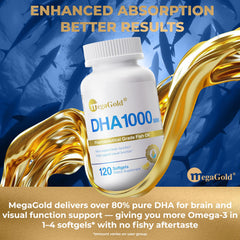 MegaGold lemon-flavored softgels bottle; pleasant daily taste.
