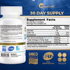 MegaGold small softgels close-up; easy to swallow.